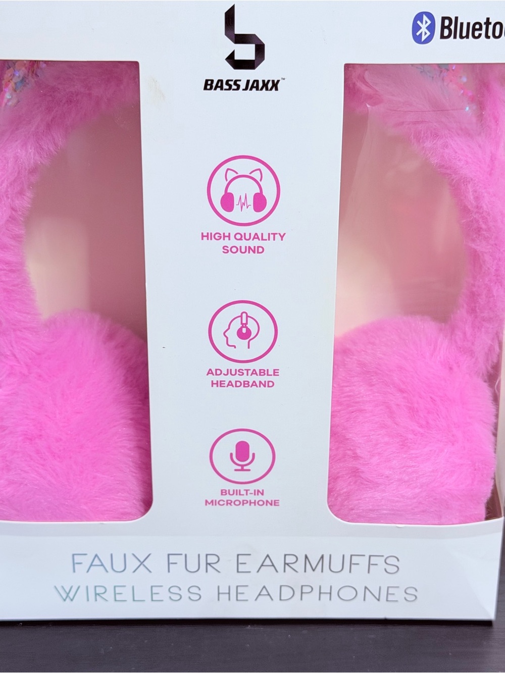 Bass Jaxx Pink Faux Fur Wireless Earmuff Headphones NWT - Picture 4 of 6